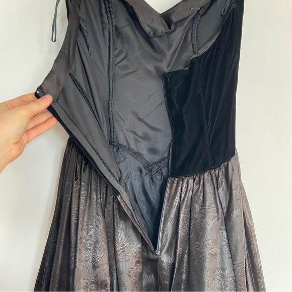 Gunne Sax by Jessica McClintock Vintage Black Velvet Strapless Dress Floral M - Picture 11 of 16